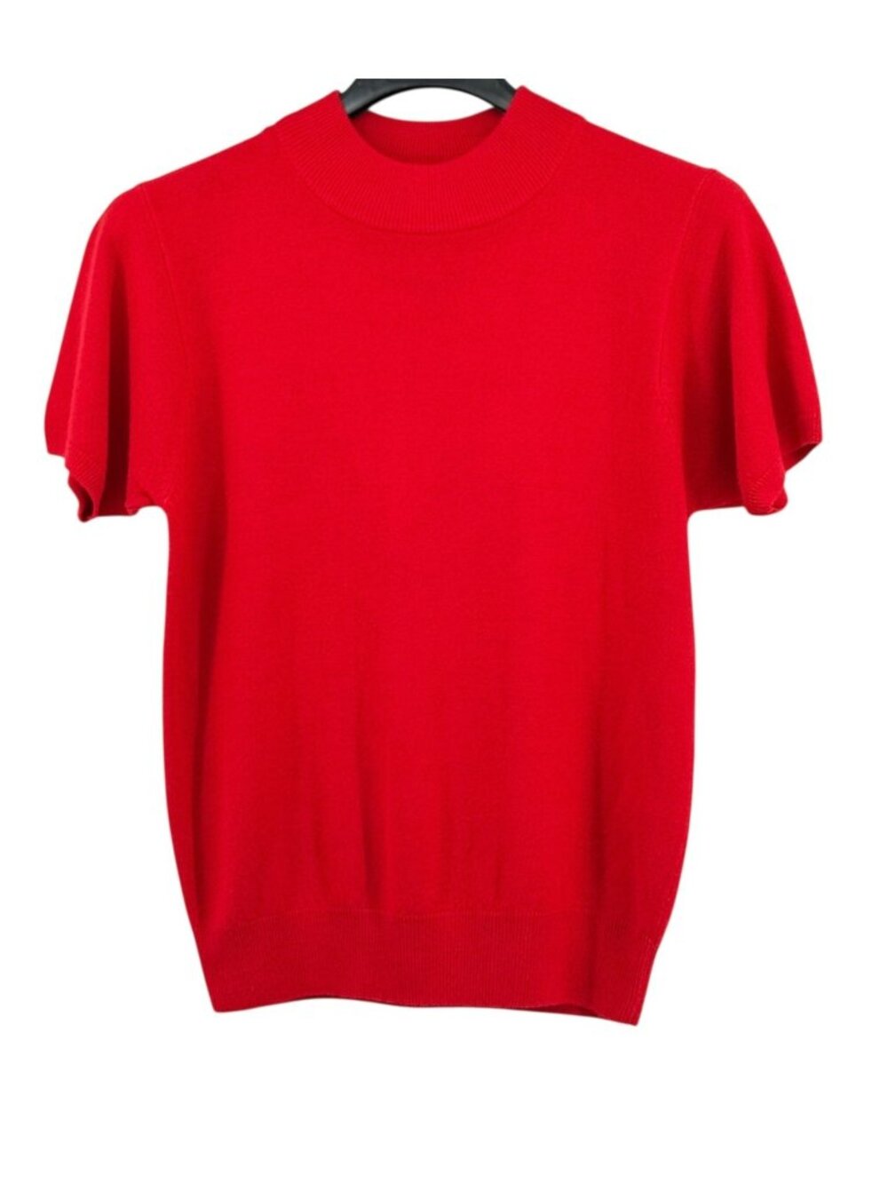 Tan Jay Women Sweater Medium Red Short Sleeve Mock Neck Acrylic Holiday Y2K